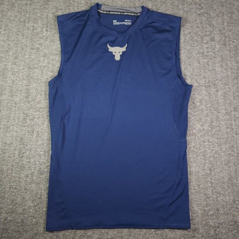 Under Armour Project Rock Tank Top Mens Large Navy Blue Compression Deodorant